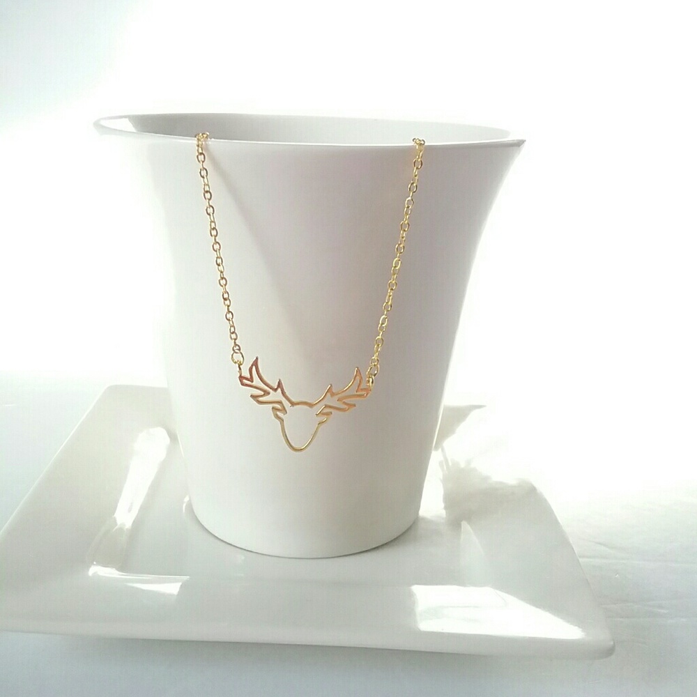 Gold Simple Reindeer Necklace - Picture 3 of 8